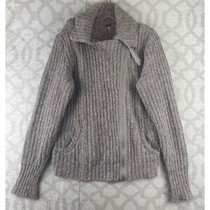 Free People Asymmetrical Zip Cardigan Womens Large Taupe Chunky Rib Knit Sweater